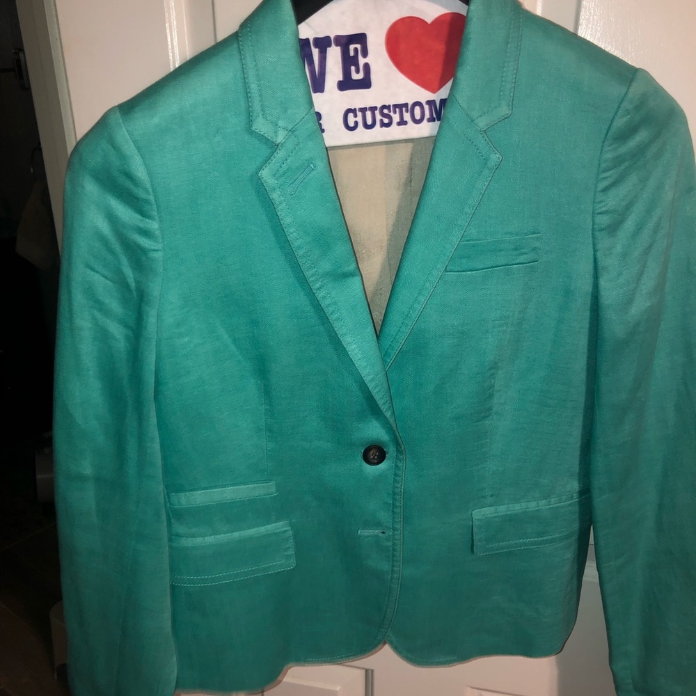 green linen blazer